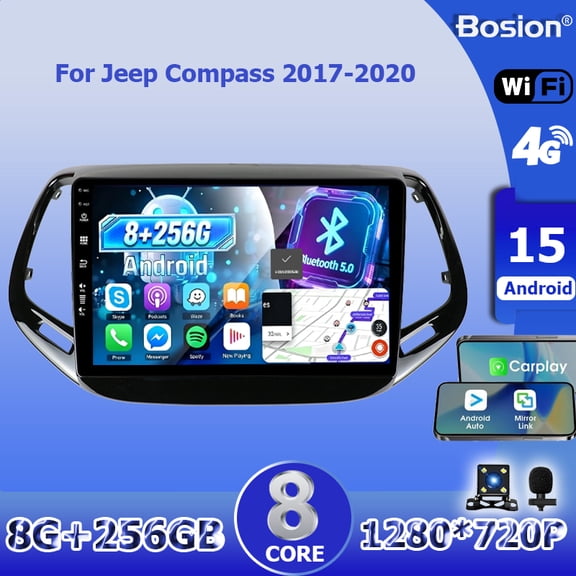 Car Stereo Radio For Jeep Compass 2017-2020 Android 15 8G RAM+256GROM Carplay Android Auto
