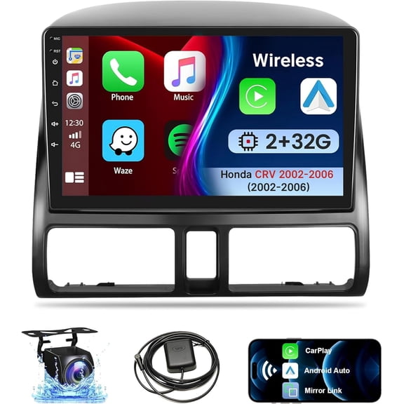 Car Stereo Radio for Honda CRV 2002-2006 with Wireless Apple CarPlay Android Auto, 9" IPS Touch Screen Support WiFi GPS Navigation/Mirror Link/FM/Back-up Camera+SWC/Split Screen