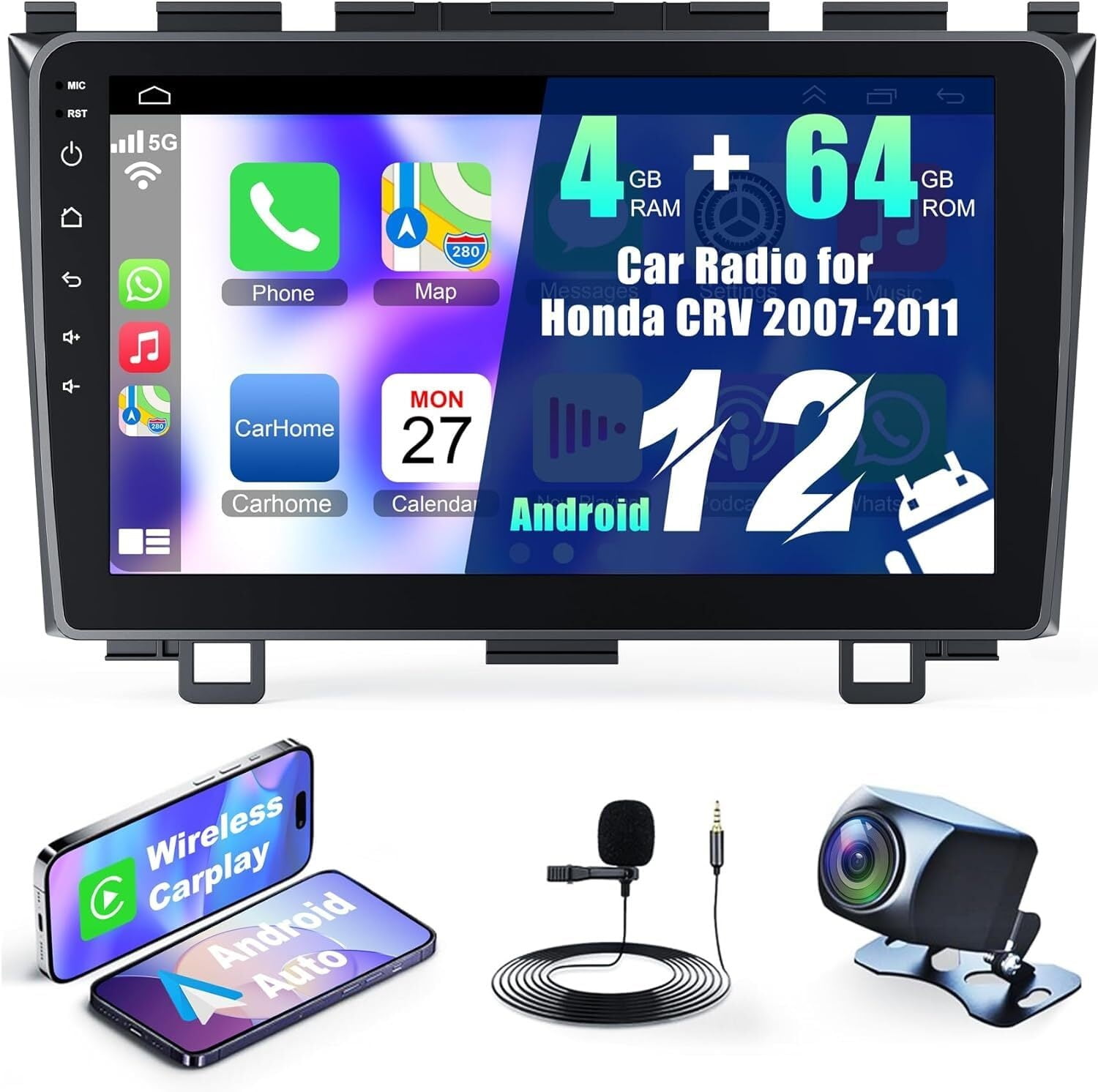 Car Stereo Radio for Honda CRV 2007-2011, Android 12.0 (4G RAM 64G ROM ...