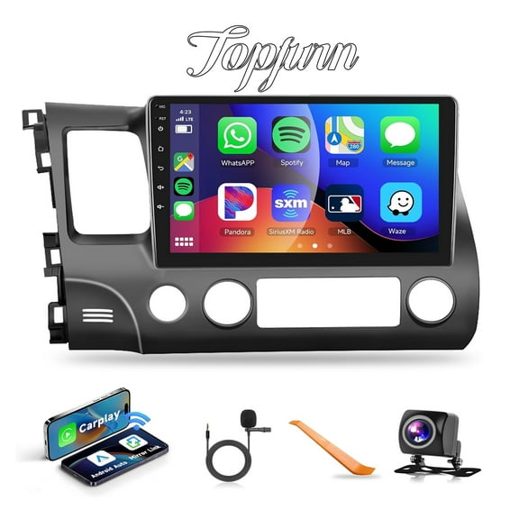 Car Stereo Radio for Honda Civic 2006-2011 with Wireless Carplay, Podofo 10.1 inch HD IPS Touch Screen Built-in GPS 26UIs 5.0Bluetooth Car Radio WiFi AHD Backup Camera Mic