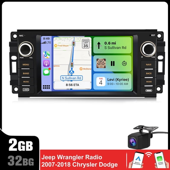 Car Stereo Radio for Jeep Wrangler JK 2007-2018 Chrysler Dodge Ram 1500 with Wireless CarPlay & Android Auto GPS Navigation System WiFi FM Bluetooth SWC