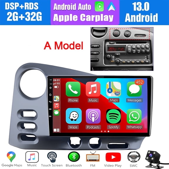 Car Stereo Radio for Toyota Matrix Pontiac Vibe 2003-2004 9 Inch Android 13 Touchscreen Wireless Carplay, Car Radio 2+32G Wifi GPS Navigation Android Auto