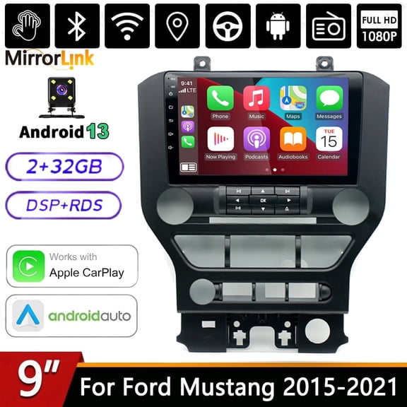 Car Stereo Radio Vehicle Navigation Screen for Ford Mustang 2015-2021 9" Touchscreen 2+32G Wireless CarPlay Android Auto