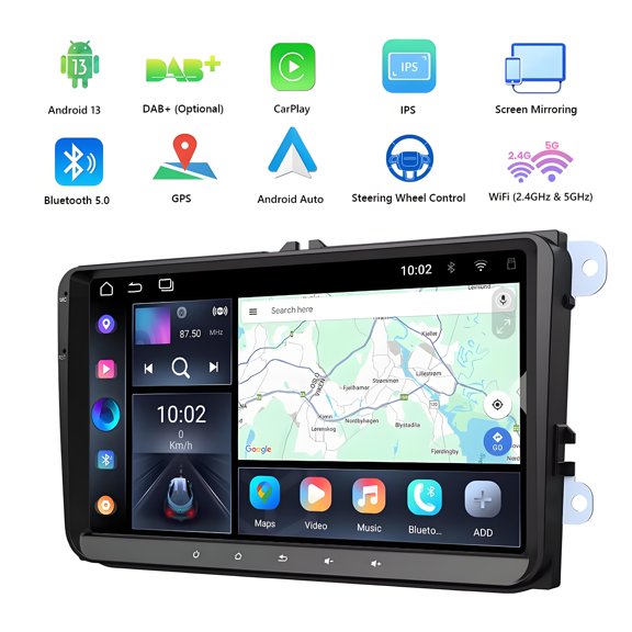 Car Stereo Radio for Volkswagen VW / SEAT / Skoda with Wireless CarPlay Android Auto, 9 Inch Android 13 Touch Screen Head Unit, HiFi Audio GPS Navigation WiFi Bluetooth SWC