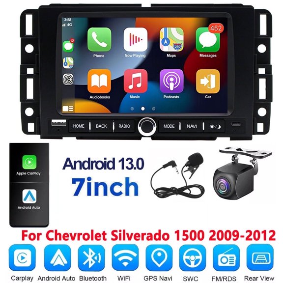 Car Stereo Radio Wifi GPS Navigation for Chevrolet Silverado 1500 2009-2012 7 Inch Android 13 Touchscreen, Car Radio 2+32G Wireless Car-play, Android Auto