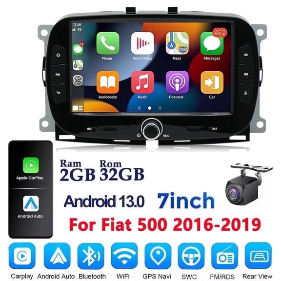 Car Stereo Radio Wifi GPS Navigation for Fiat 500 2016-2019 7 Inch Android 13 Touchscreen, Car Radio 2+32G Wireless CarPlay, Android Auto