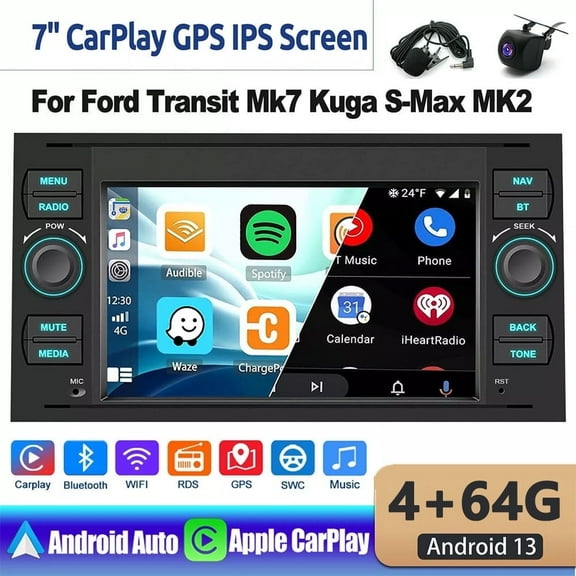 Car Stereo Radio Wifi GPS Navigation for Ford Transit Mk7 Universal 7 Inch Android 13 Touchscreen, Car Radio 4+64G Wireless CarPlay, Android Auto