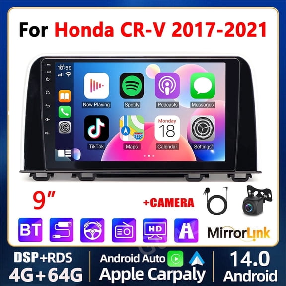 Car Stereo Radio for Honda CR-V 2017-2021 9" Android 14 Touchscreen, Car Radio 4+64G Wifi GPS Navigation, Wireless CarPlay Android Auto