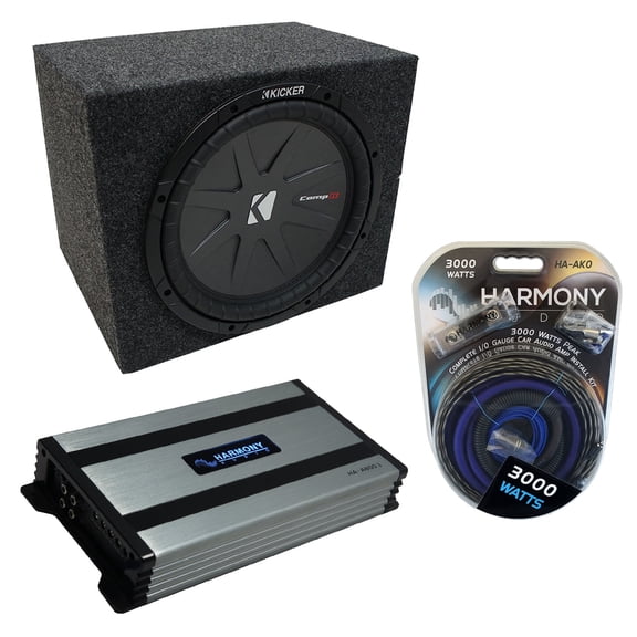 Car Stereo Rearfire Sealed Single 15" Kicker CompR CWR15 Sub Box HA-A800.1 Amp