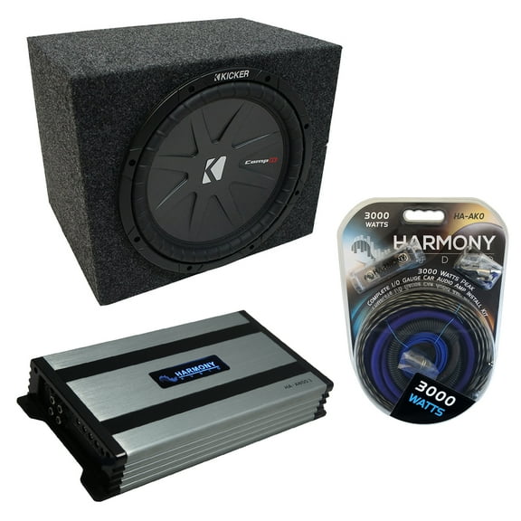 Car Stereo Rearfire Sealed Single 15" Kicker CompR CWR15 Sub Box HA-A800.1 Amp
