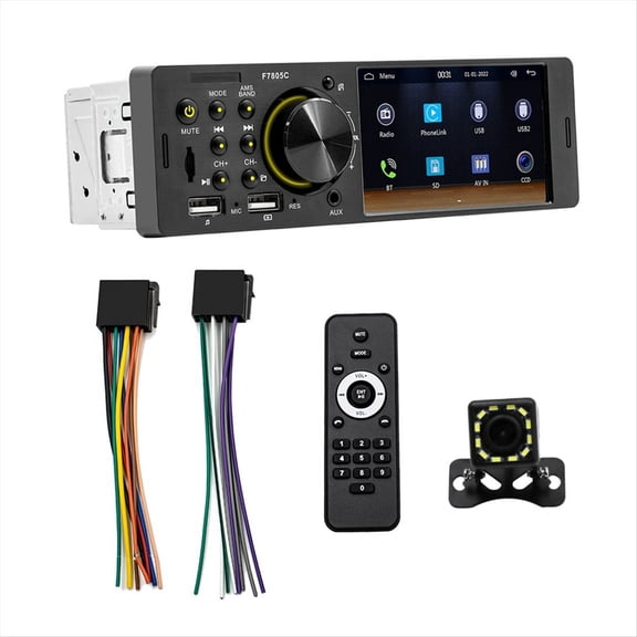 Car Stereo Single Din with CarPlay Android Auto, 4 Inch Touch Screen MP5 Player, Bluetooth FM Mirror Link Backup Camera,1x Car Stereo 1x Backup Camera 1x Remote Control,Black