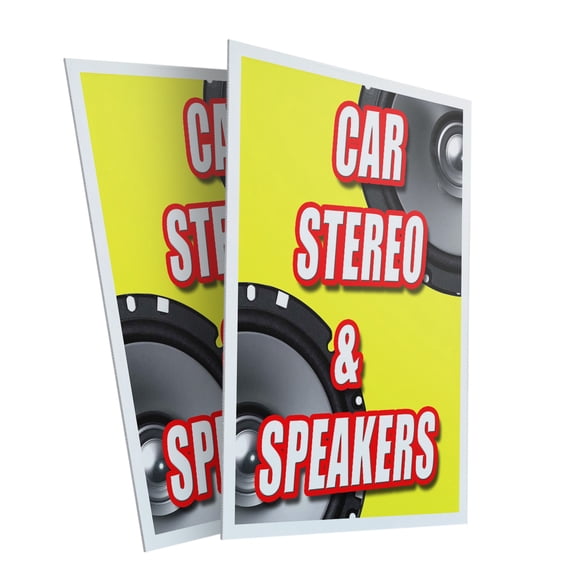 Car Stereo & Speakers (2-PACK) 24" x 36" Plastic Signs | Sign Insert 4mm Corrugated Plastic Signs Storefront Window Poster