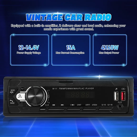 Foxnovo Black Retro Car Radio Receiver with USB for Truck and Auto Audio System