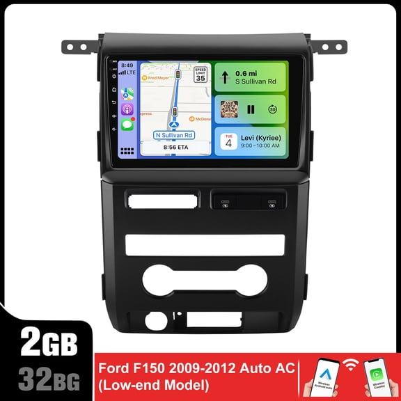 Car Stereo for Ford F150 2009-2012, Touchscreen with Wireless Apple CarPlay & Android Auto, Bluetooth, WiFi, GPS Navigation – Manual AC Only