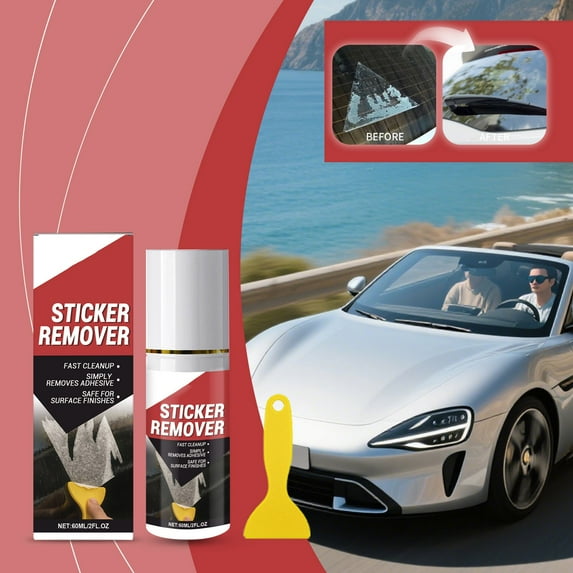 Car Sticker Glue Adhesive Remover Kit 60ml Cleaning Agent for Residue Removal Safe on Paint Surfaces with Scraper and Microfiber Cloth for Convenient Detailing