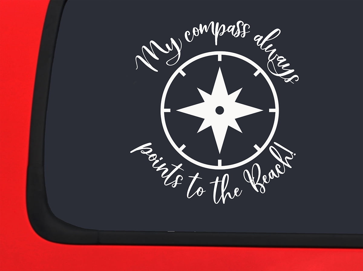Car Sticker My Compass Always Points To The Beach Navigate Funny Car