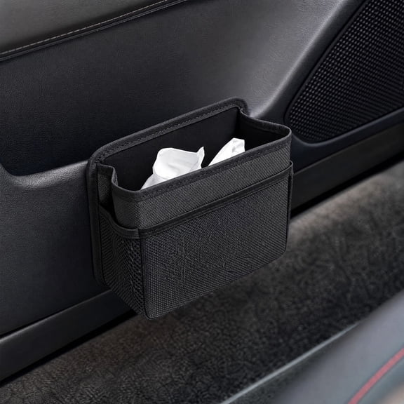 Car Storage Bag 8.7x5.1 Inch Oxford Cloth Hanging Organizer Pocket with Mesh Side Pocket Multifunctional Car Seat Side Storage Box for Phone Drinks Trash Auto Accessories