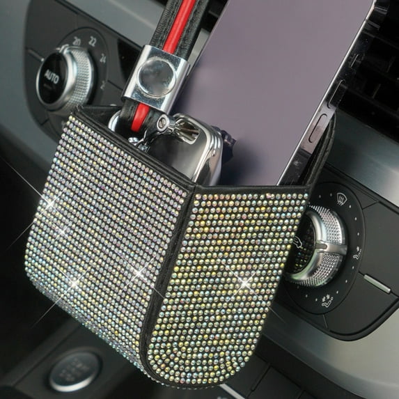 Car Storage Bag Dashboard Tidy Hanging Leather Crystal Organizer Box Glasses Phone Auto Storage Organizer