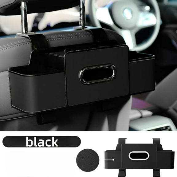 Car Storage Box Seat Back Multifunctional Tissue Cup Holder Organizer Accessory Black For Trunk