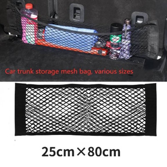 Car Storage Net Mesh Trunk Organiser Elastic String Pocket for Rear Seat Back, Fit All Models, Black, 25x80cm