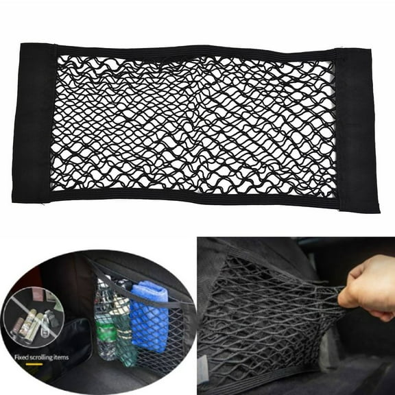 Car Storage Net Mesh Trunk Organizer Elastic String Pocket for Rear Seat Back, Fit All Models, Black, 25x60cm