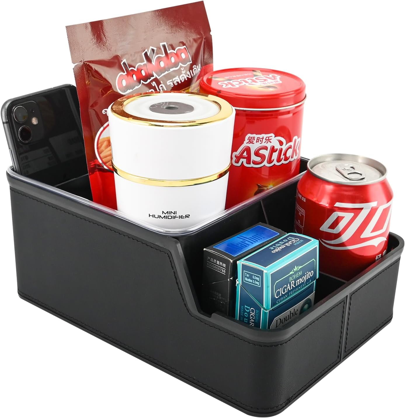 Car Storage Organizer Between Seats,Center Console Armrest Box Back Seat with Small Compartment Interior Box,Cup Holder Tray Non-slip Mat(Black)