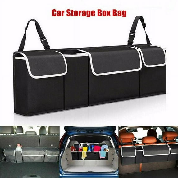 Car Storage Organizer,Collapsible Multi Compartment SUV Trunk Organizer with Leakproof Insulated Bag,Adjustable Securing Straps