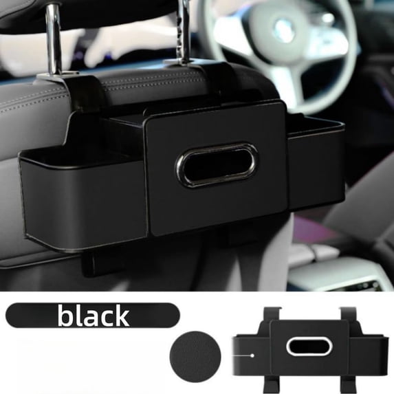 Car Storage Organizer, Multifunctional Car Seat Back Storage Box With 2 Cup Holders, Tissue Box And Hook, Compatible With Most Vehicles, Adjustable Headrest Hook For Easy