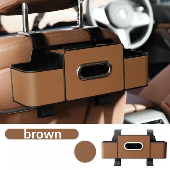 Car Storage Organizer, Multifunctional Car Seat Back Storage Box With 2 Cup Holders, Tissue Box And Hook, Compatible With Most Vehicles
