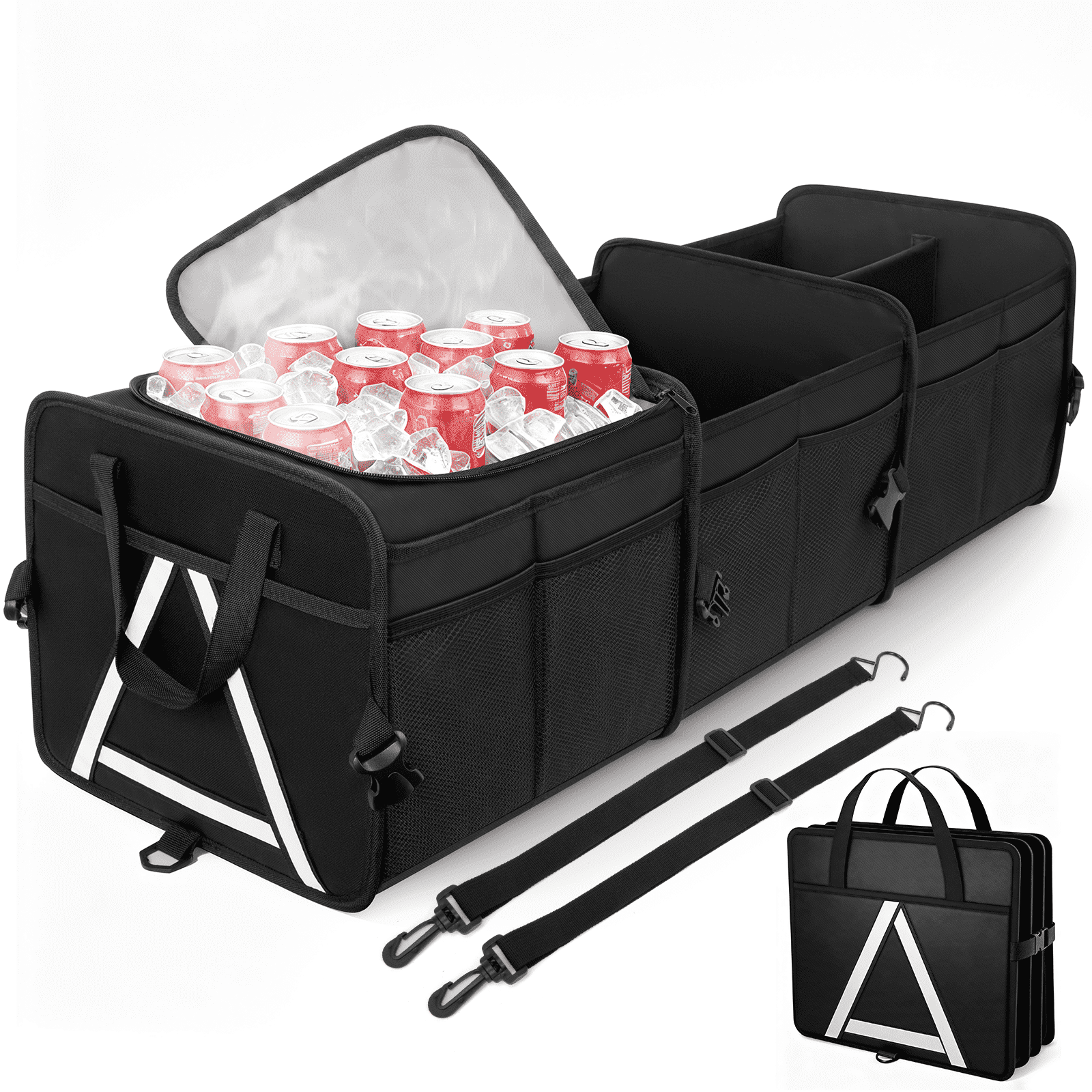 Cshidworld Car Trunk Organizer - 110L Car Storage Organizer with Built-In Leakproof Car Cooler, Collapsible Trunk Cargo Organizer for Car, SUV, Sedan, with 3 Base Panel