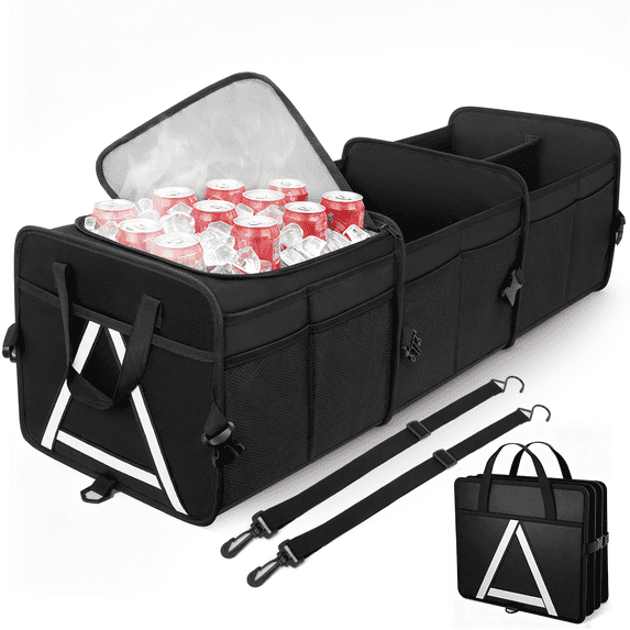 Cshidworld Car Trunk Organizer - 110L Car Storage Organizer with Built-In Leakproof Car Cooler, Collapsible Trunk Cargo Organizer for Car, SUV, Sedan, with 3 Base Panel
