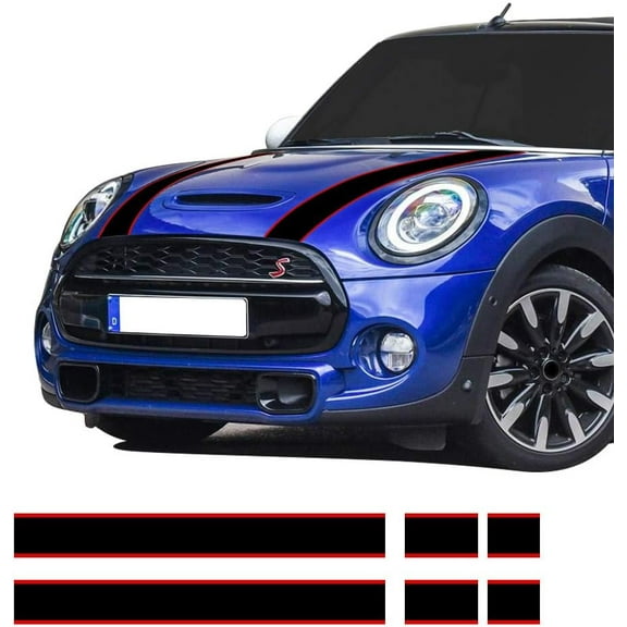 Car Styling Hood Bonnet Stripes Sticker Trunk Rear Engine Cover Vinyl Decal Stickers for Mini Cooper R56 R57 F55 F56 Accessories (Black-Red)