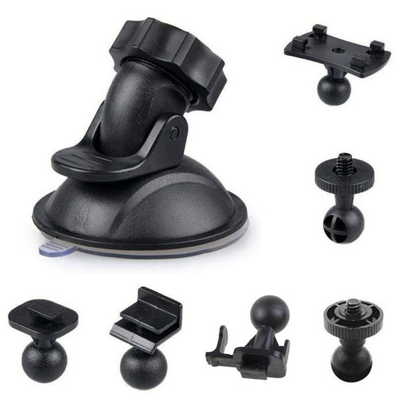 Car Suction Cup for Dash Cam Holder - Vehicle Video Recorder Mount with 6 Types Adapter, Different Rotation, 5cm Suction Cup, Strong Grip , Black