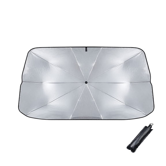Car Sun Shade Foldable Umbrella for Front Windshield with Titanium Silver Heat Insulation Protection Easy Storage for Cars, SUV, Trucks