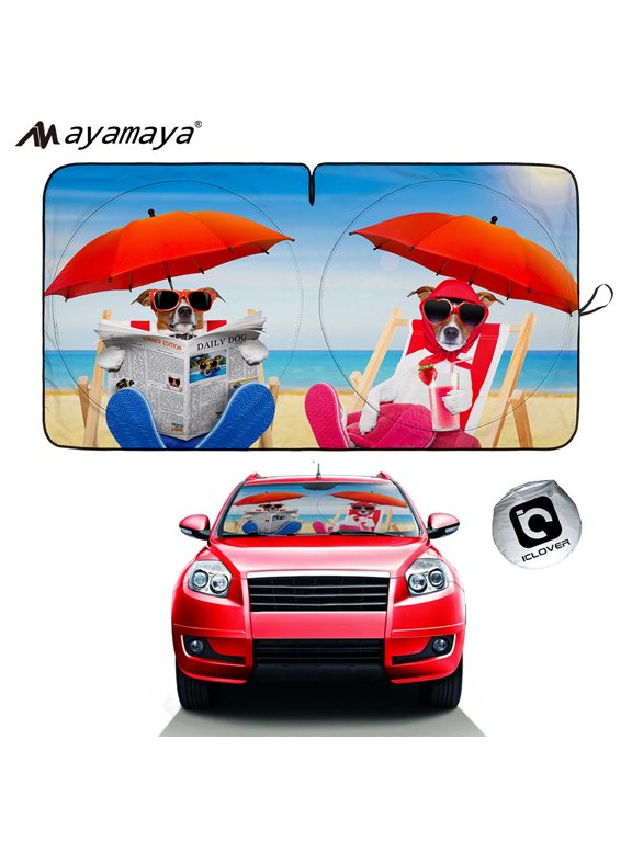 Car Sun Shade for Front Windshield ,AYAMAYA Cute Cartoon Car Front Window Sunshades, Foldable Cool Sun Visor Shield,UV Protection Car Sunshade Cover for Most Sedans SUV Truck