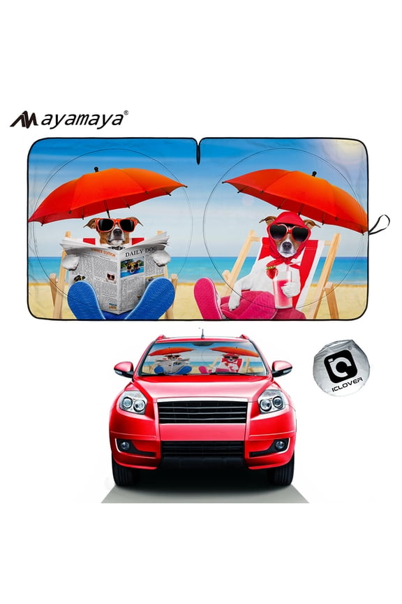 Car Sun Shade for Front Windshield ,AYAMAYA Cute Cartoon Car Front Window Sunshades, Foldable Cool Sun Visor Shield,UV Protection Car Sunshade Cover for Most Sedans SUV Truck