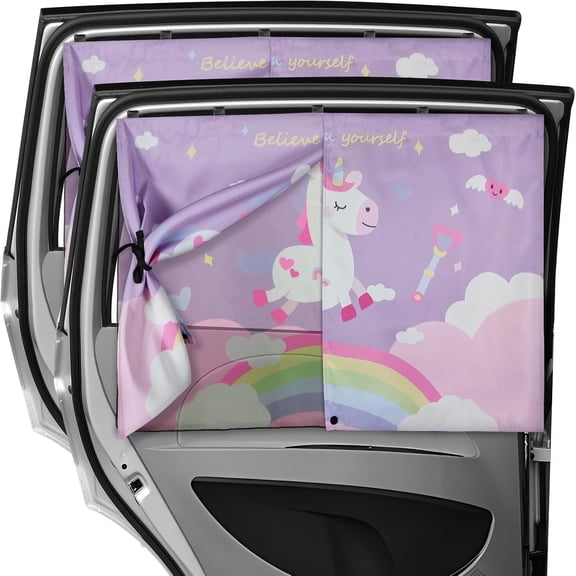 Car Sun Shade Side Window, 2pcs Magnetic Double Layer Car Window Shades for Privacy Full Covers/Half Shade Options Cute Space Pattern Side Window Curtains for Kids