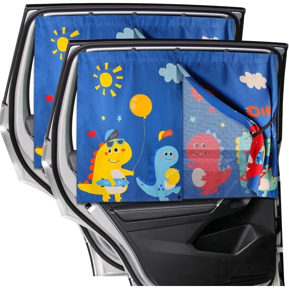 Car Sun Shade Side Window, 2pcs Magnetic Double Layer Car Window Shades for Privacy Full Covers/Half Shade Options Cute Space Pattern Side Window Curtains for Kids