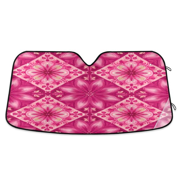Car Sun Visor 53*23.5Inch Windshield Sun Shield Car Sun Curtain Car Sun Shield Car Sun Insulation Suitable For Most Vehicles Beautiful Pink Pattern