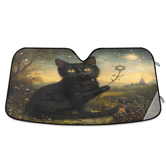 Car Sun Visor 53*23.5Inch Windshield Sun Shield Car Sun Curtain Car Sun Shield Car Sun Insulation Suitable For Most Vehicles Cartoon Wizard Cat