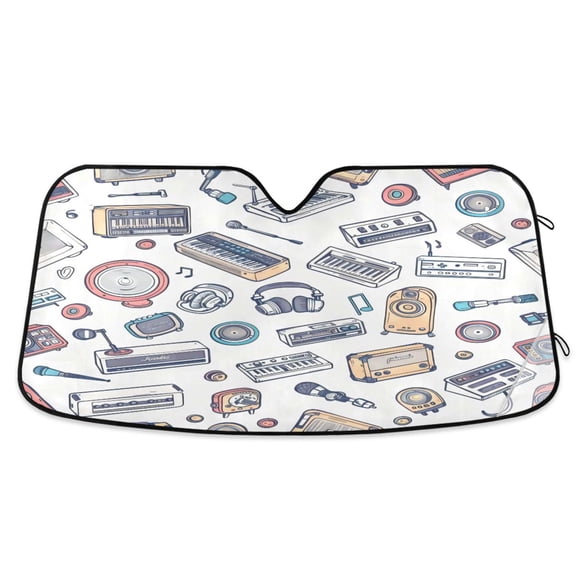 Car Sun Visor 53*23.5Inch Windshield Sun Shield Car Sun Curtain Car Sun Shield Car Sun Insulation Suitable For Most Vehicles Color Earphones