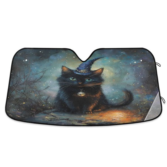 Car Sun Visor 53*23.5Inch Windshield Sun Shield Car Sun Curtain Car Sun Shield Car Sun Insulation Suitable For Most Vehicles Cute Wizard Cat