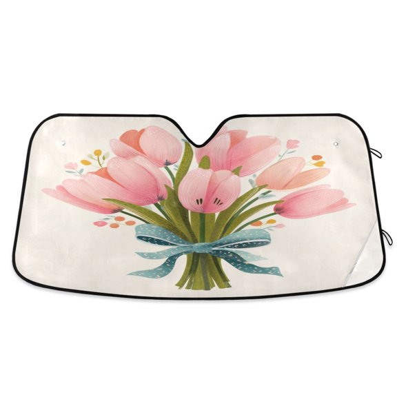 Car Sun Visor 53*23.5Inch Windshield Sun Shield Car Sun Curtain Car Sun Shield Car Sun Insulation Suitable For Most Vehicles Pink Rose Pattern