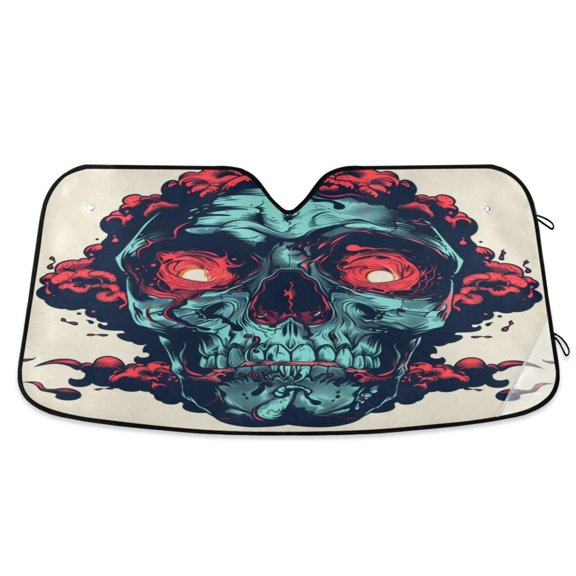 Car Sun Visor 53*23.5Inch Windshield Sun Shield Car Sun Curtain Car Sun Shield Car Sun Insulation Suitable For Most Vehicles Scary Skull
