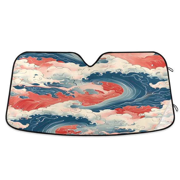 Car Sun Visor 53*23.5Inch Windshield Sun Shield Car Sun Curtain Car Sun Shield Car Sun Insulation Suitable For Most Vehicles Sea Wave