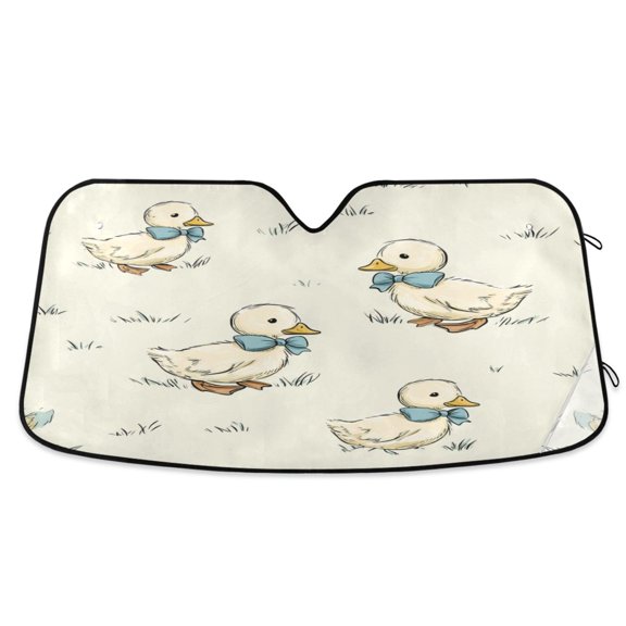 Car Sun Visor 53*23.5Inch Windshield Sun Shield Car Sun Curtain Car Sun Shield Car Sun Insulation Suitable For Most Vehicles Adorable White Duck Design