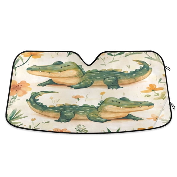 Car Sun Visor 55*27.6inch Windshield Sun Shield Car Sun Curtain Car Sun Shield Car Sun Insulation Suitable For Most Vehicles Cartoon Crocodile