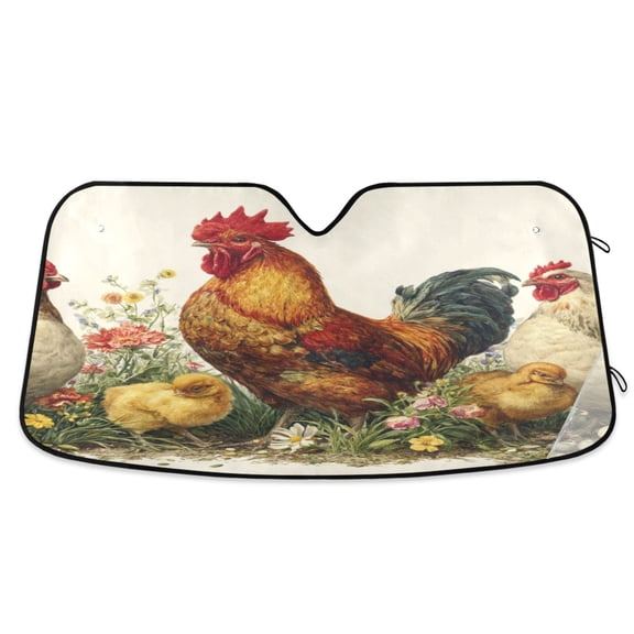 Car Sun Visor 55*27.6inch Windshield Sun Shield Car Sun Curtain Car Sun Shield Car Sun Insulation Suitable For Most Vehicles Chicken Group Flowers