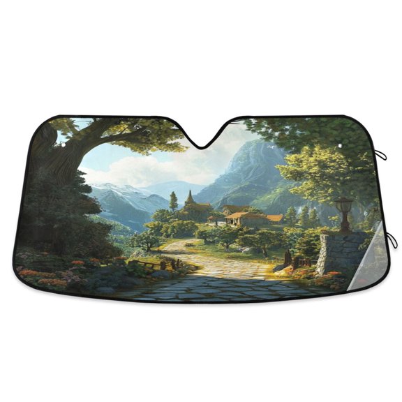 Car Sun Visor 55*27.6inch Windshield Sun Shield Car Sun Curtain Car Sun Shield Car Sun Insulation Suitable For Most Vehicles Mountain Hut