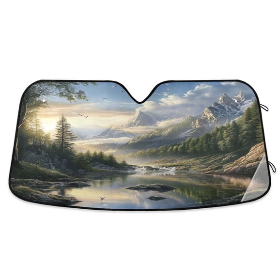 Car Sun Visor 55*27.6inch Windshield Sun Shield Car Sun Curtain Car Sun Shield Car Sun Insulation Suitable For Most Vehicles Mountain River